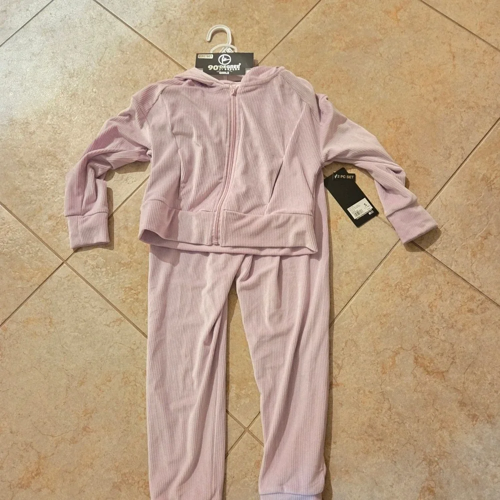 90 Degree By Reflex‎ Girls Rib Velour Castle Jacket Jogger Set Fair Orchid 7/8
